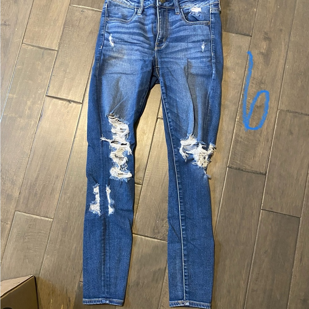 American Eagle Outfitters Blue Distressed Skinny Jeans